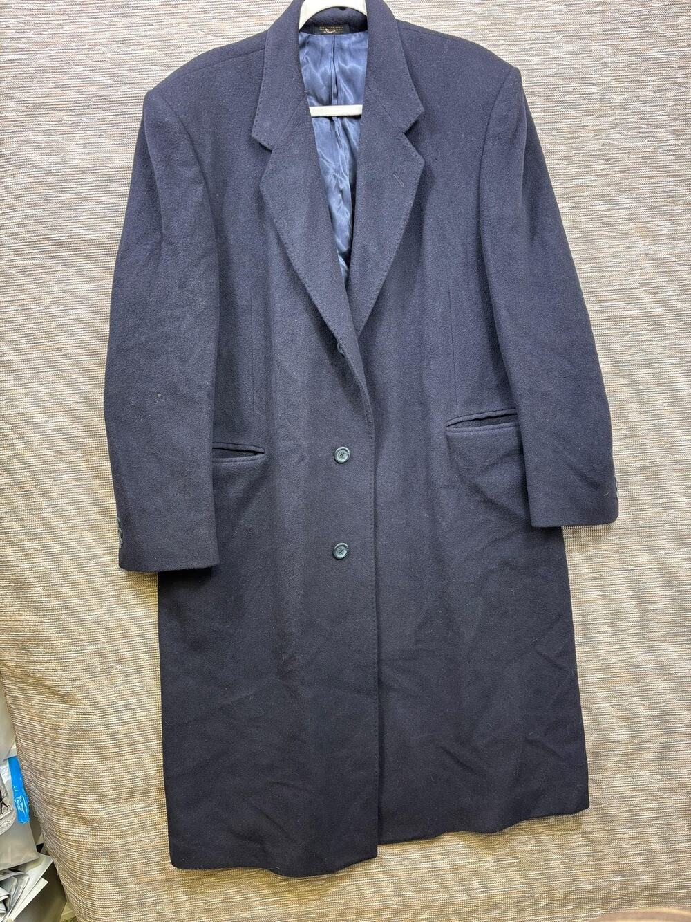 Cashmere Blend Coat Mens Sz 44 Black Single Breasted Long Lined Overcoat Winter